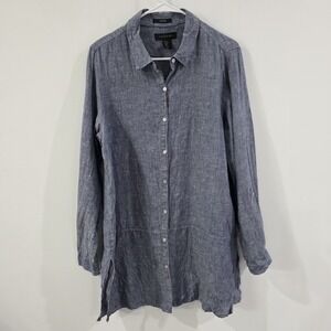 Tahari Womens‎ Linen Shirt Dress Size Medium Button Up Coastal Beach Euro Summer